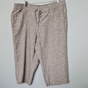 Lane Bryant Tan Pinstripe Linen Blend Capri Pants Relaxed Fit Size 20